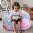 COMAX Bean Bag Chair for Kids, Toddler Beanbag Bed Unicorn, Convertible Children Bean Chair to Floor Mattress with Filler, Stuffed Child Bean Bags for Girl Boy Sleeping, Colorful Rainbow