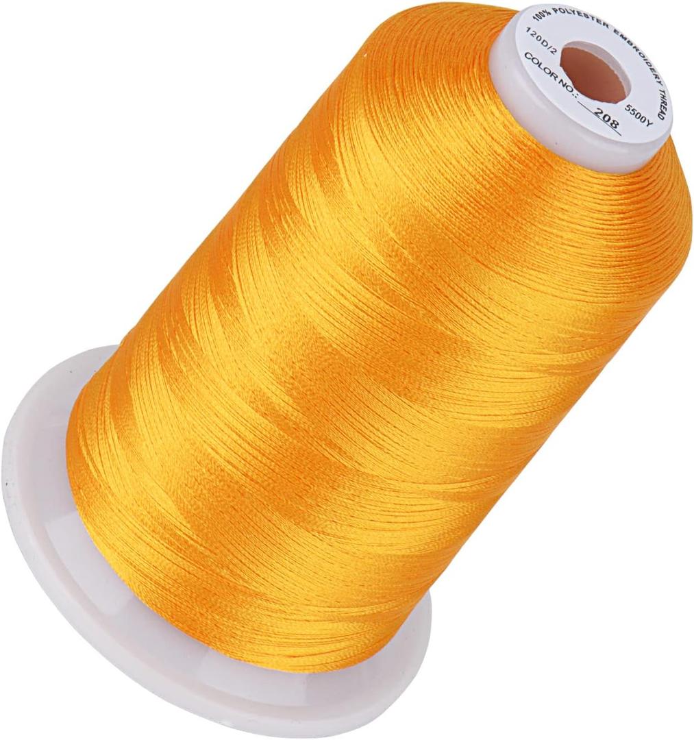 Simthread 5500Yds Embroidery Thread, 5000M High-Yardage 40WT 100% Polyester Thread  170+ Vivid Colors, High-Speed Rated  Compatible with Brother, Singer, Janome & More - Orange 208