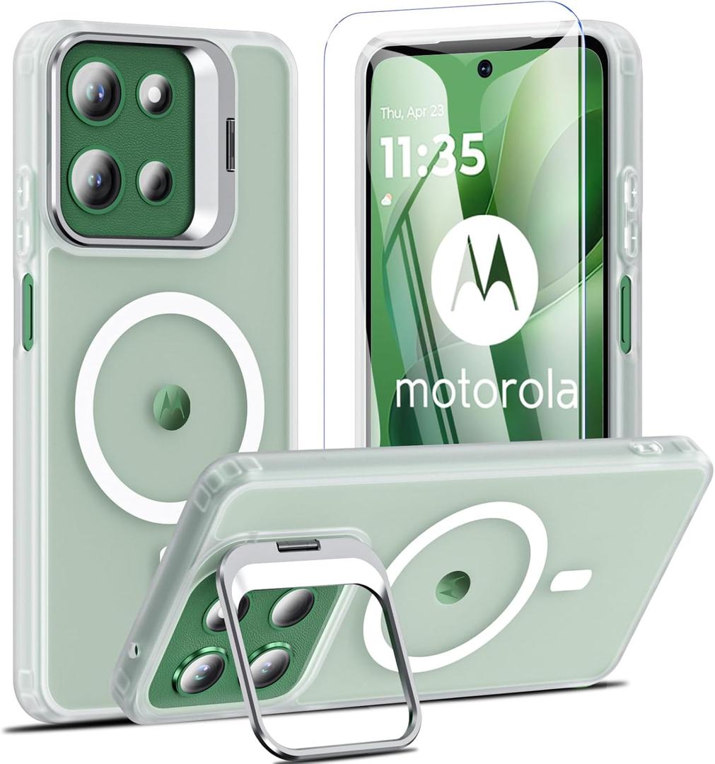 OWKEY Case for Motorola Moto G 2026/2025,Moto G Play 2026 Case, Magnetic Phone Case [with Camera Stand Guard] Anti-Fingerprint Translucent Matte Shockproof Protective Cell Phone Cover (Frosted Clear)