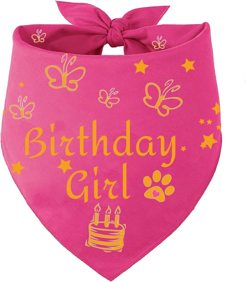 4 x Dog Birthday Bandana Girl Pink, Durable Triangle Reversible Scarf Bibs Handkerchief for Puppy Pet, Dogs Party Accessories for Small Medium Large