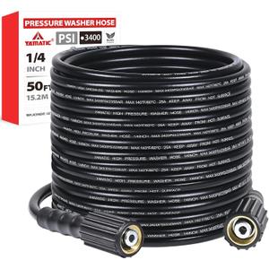 YAMATIC Pressure Washer Hose 50 FT 1/4", 3400 PSI, M22-14mm Females