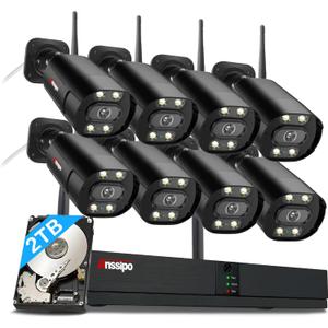 4K Wireless Security Camera System, 8pcs Plug-in 3MP Security Cameras Outdoor, Dual Warning 8 Channel WiFi NVR, 2TB Hard Drive, 2 Way Audio, Color Night Vision, Person/Face Detection