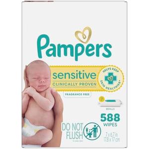 Amazon.com: Pampers Baby Wipes Sensitive, Water Based Wipes, Hypoallergenic and Unscented for Babies, 588 Wipes Total (7 Refill Packs) : Everything Else