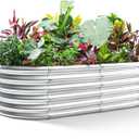 Land Guard Galvanized Metal Raised Garden Bed Kit, 8x4x1.5ft Large Planter Boxes Outdoor, Oval Gardening Box, Patio Garden Planter Box for Vegetables (Silver)