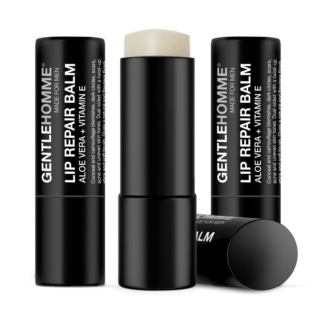 Lip Repair Balm - Mens Lip Balm with SPF 15 - With Aloe Vera & Vitamin E - Repair & Hydrate Dry, Cracked, Chapped Lips - Long-Lasting Moisture - Clear Balm - Lip Care - Vegan - 3 Pack