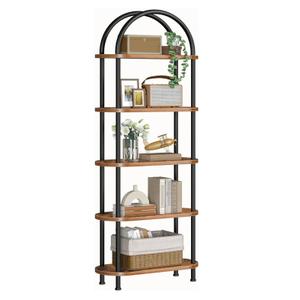 HOOBRO 5 Tier Open Bookshelf, Industrial Arched Bookcase Display Shelf Rack, Wooden Bookcase Storage Shelf Metal Frame, Tall Storage Organizer for Home, Easy Assembly, Rustic Brown BF176SJ01