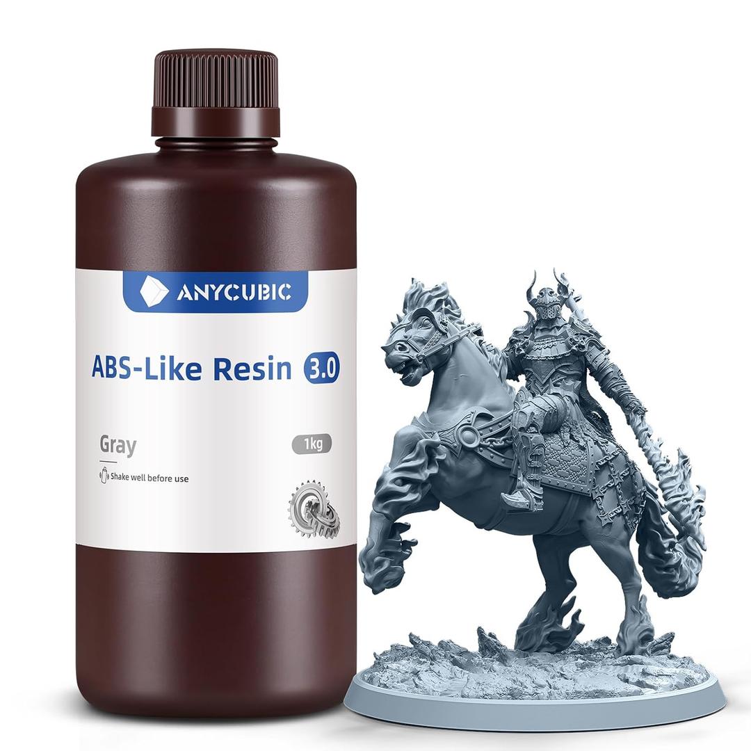 ANYCUBIC 3D Printer Resin, ABS-Like 3.0 Resin for 8K/14K/16K 3D Printing, Strong Strength, High Precision, Low Odor, Wide Compatibility for All LCD Resin 3D Printers (Grey, 1kg)