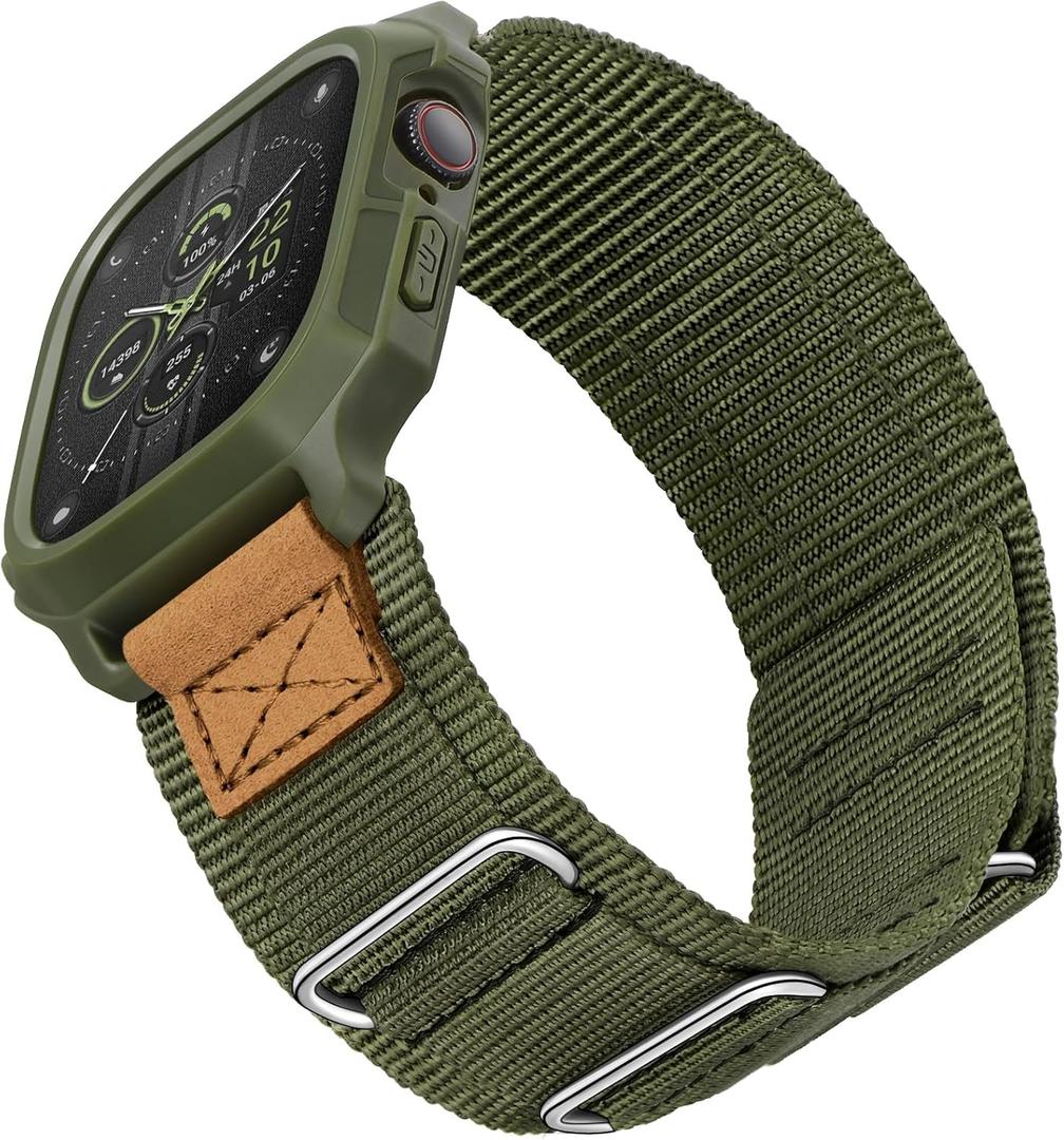 SUNFWR Bands Compatible with Apple Watch 44mm 45mm with Case,Rugged Sport Apple Watch Strap with Protective Cover for iwatch Series 9/8/7/6/5/4/SE for Men(Army green) SUNFWR Bands Compatible with Apple Watch 44mm 45mm with Case,Rugged Sport Apple Watch Strap with Protective Cover for iwatch Series 9/8/7/6/5/4/SE for Men(Army green)