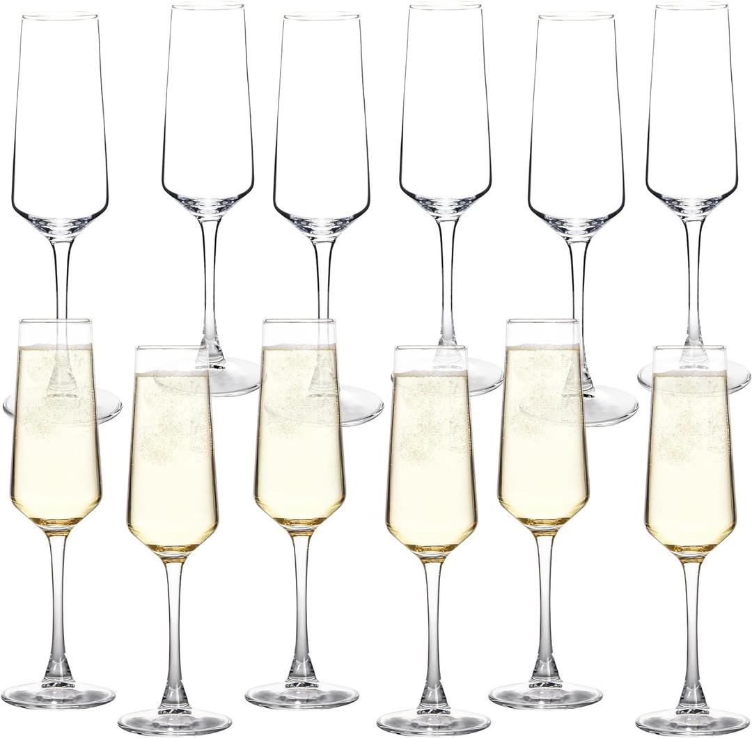 Champagne Glasses, Set of 12 Champagne Flutes with Unique Shape, Long stem Sparkling Wine glasses for Party, Restaurant, Bar, Wine Toasting, Clear
