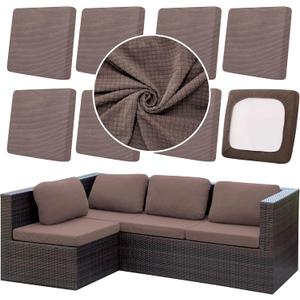 8Pcs Outdoor Cushion Covers, Patio Cushion Covers, Stretch Elastic Slipcovers, Replacement Washable & Reusable Furniture Protector for Patio Couch, Thick Jacquard Fabric (Camel, Cover Only)