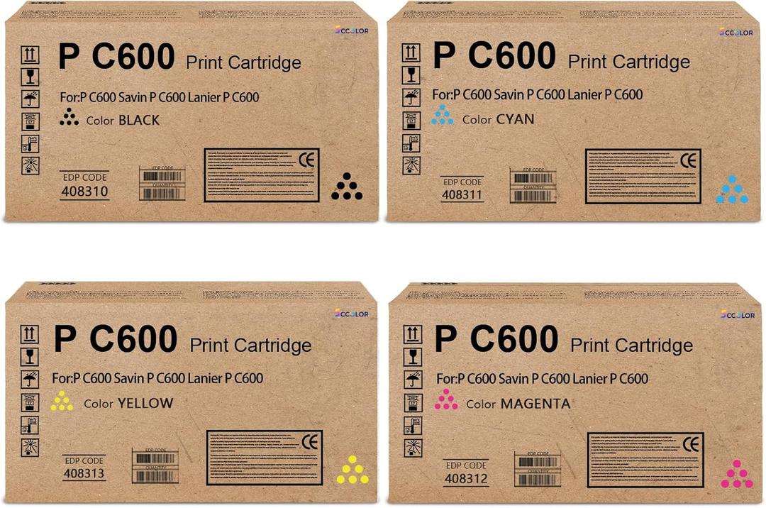 P C600 PC600 Toner Cartridge High Yeild Compatible for Ricoh P C600 PC600 408310 408311 408312 408313 Toner Cartridges Replacement for Ricoh Savin Lanier P C600 PC600 Printer