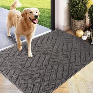 PLEASOR Door Mat for Front Door Entrance, Dirt Trapper Washable Welcome Mat Outdoor Indoor, Non-Slip Waterproof Doormat for Outside/Inside Use, Low Profile Entryway Rug, 24"x36", Grey