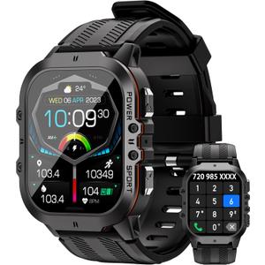 Smart Watches for Men, 1.96" HD AMOLED, Rugged Military (Answer/Calls/Dial) Fitness Tracker, Extra-Long Battery Life, AI Assistant/Sleep Monitor, 100+ Sport Modes, Black & Orange