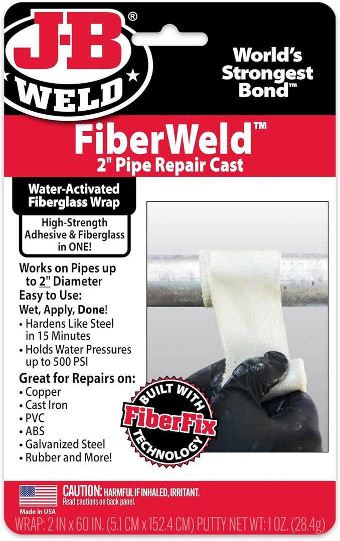 J-B Weld FiberWeld 2 Pipe Repair Cast 2x60 Inch - High Strength Adhesive Fiberglass Wrap - White (38260)