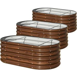 SnugNiture 3 Pcs 4x2x1.5ft Raised Garden Bed Outdoor, 17" Tall Galvanized Metal Planter Box, Oval Raised Garden Bed Kit for Planting Vegetables Plants Fruits, Brown