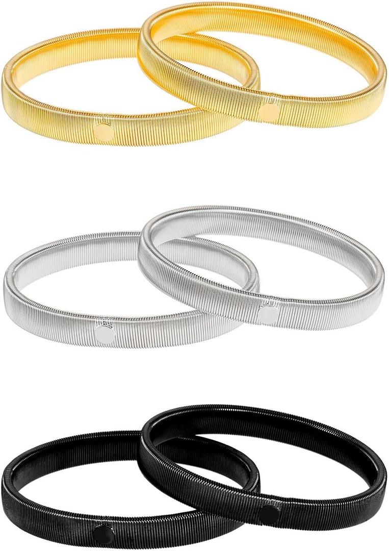 Pangda 3 Pairs Sleeve Garters Anti-slip Shirt Sleeve Holders Garters Stretch Metal Armbands for Women Men (Gold, Silver and Black)