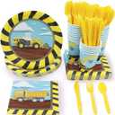 Juvale Serves 24 Under Construction Theme Party Supplies Decoration for Kids Birthday, Disposable Paper Plates, Napkins, Cups & Cutlery - Construction Party Supplies