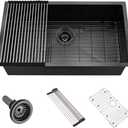 33 Inch Black Stainless Steel Kitchen Sink Undermount Single Bowl, 33"x21"x10"