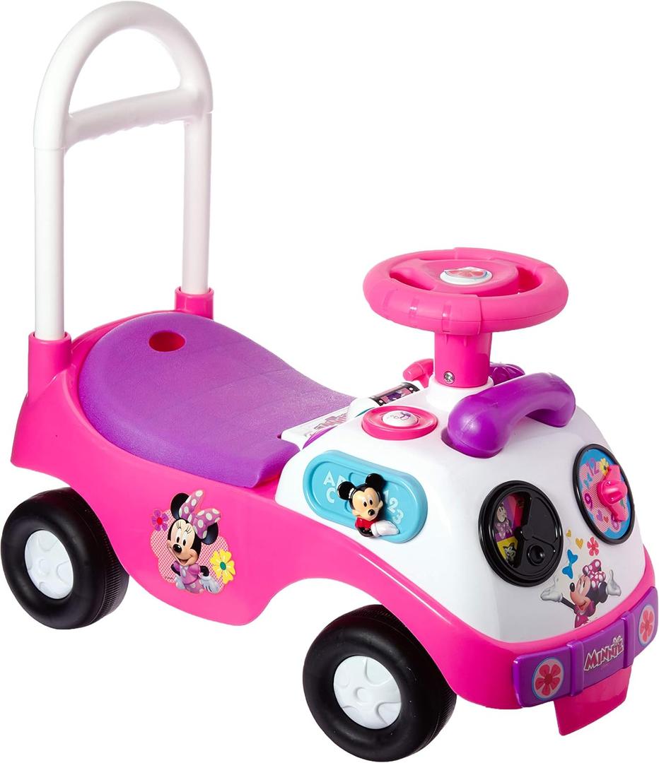 Kiddieland Minnie Mouse My First Activity Ride-On with Lights, Sounds, Steering Wheel, Toddler Push Car Ages 13, Educational Clock, Batteries Included, Large