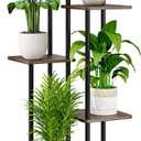 AZERPIAN Plant Stand 6 Tier Indoor Metal Flower Shelf for Multiple Plants Corner Tall Flower Holders for Patio Garden Living Room Balcony Bedroom, Black Oak