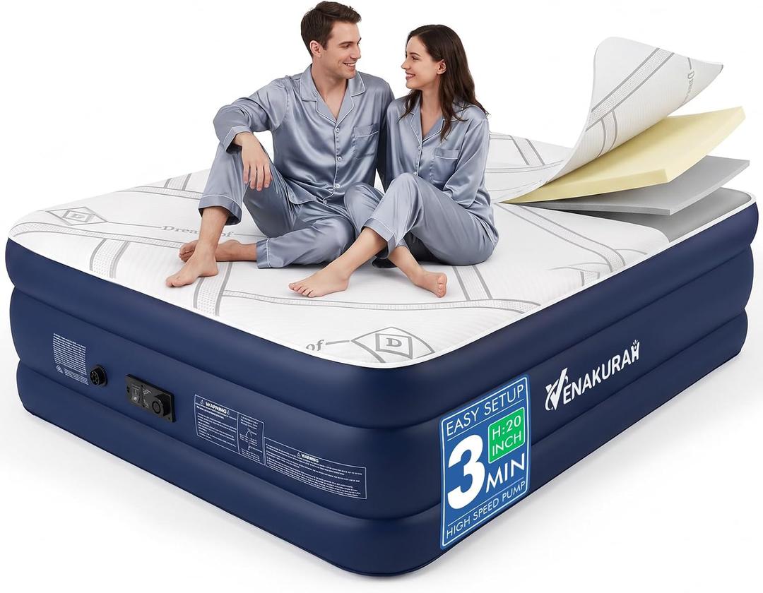 Queen Size Air Mattress with Built-in Pump, 20" Raised Inflatable Mattress