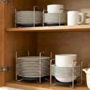 Adjustable Dish Rack for Kitchen Counter - Bamboo Plate Holder Organizer for Cabinet Wooden Bowl Organizer Stainless Steel Plate Stand Storage for Kitchen Drawer Countertop Cupboard Shelf RV, 2*small