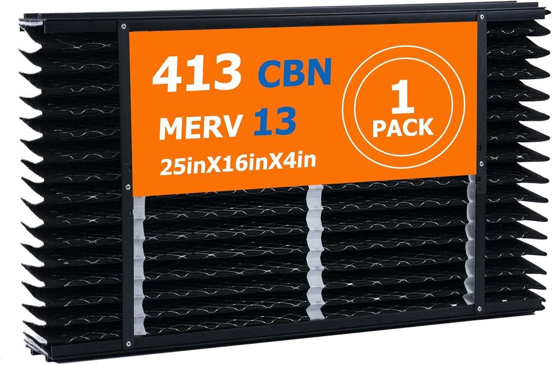 413 CBN Replacement Filter Compatible with AprilAire Whole House Air Purifier 1410, 1610, 2410, 2416, 3410, 4400 Furnace Air Purifier, MERV 13 with Carbon to Reduce OdorsSize: 25x16x4, 1 Pack