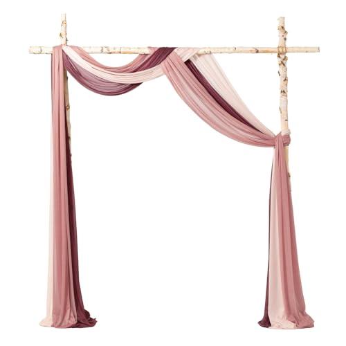 Ling's Moment Wedding Arch Draping Fabric 3 Panels 20Ft Chiffon Fabric, Sheer Hanging Drapes Arrangement for Wedding Ceremony Backdrop Outdoors Party Swag Home Decor (Dusty Rose & Burgundy & Blush)