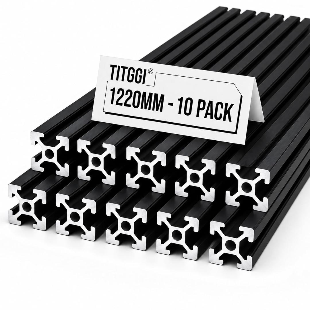 10PCS 48inch(1220mm) T Slot 2020 Aluminum Extrusion Profile for 3D Printer and CNC DIY, High-Strength European Standard Extruded Aluminum Linear Rail Guide, Anodizing Technology(Black)
