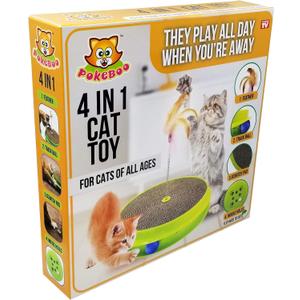 As Seen on TV - 4 in 1 Interactive Cat Toy, Feather Spring, Circle Ball Track, Mouse Holes, Scratch Pad - Replaceable, for Cats Exercise and Stimulation of All Ages