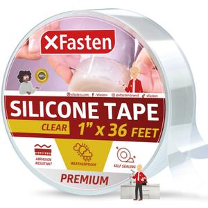 XFasten Self Fusing Silicone Tape Waterproof Clear  1" x 36 Feet, Self Amalgamating Tape, Silicone Rubber for Plumbing, Sealing Pipes, Hose Repair, Outdoor Coax and Electrical Cables  Weatherproof