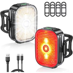Bike Lights Set with Wide-Angle Reflectors, 8+6 Modes & Ultra-Light Bicycle Lights Powersports Accessory, IP65 Waterproof & Dual USB-C 1-2 Hrs Fast Charge Bike Light for Road Mountain Cycling