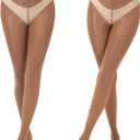 2 Pairs Shiny Pantyhose for Women High Waist Silk Oil Shimmer Sheer Tights (Small-Medium, Brown)