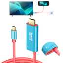 Switch 2 HDMI Cable Dock Base Station,4K 60 Hz 18 Gbps USB C 3.2 to HDMI 2.0 6.6 ft,100 W PD Play While Charging,Portable Travel TV Adapter Cord Compatible with Nintendo Switch 2/2017/OLED ,Blue Cable