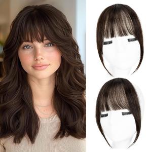 Yorda Bangs Hair Clip 100% Human Hair Clip in Bangs Fringe with Temples Wispy/French Bangs for Women Natural Looking for Daily Use (French Bangs, Dark Brown)