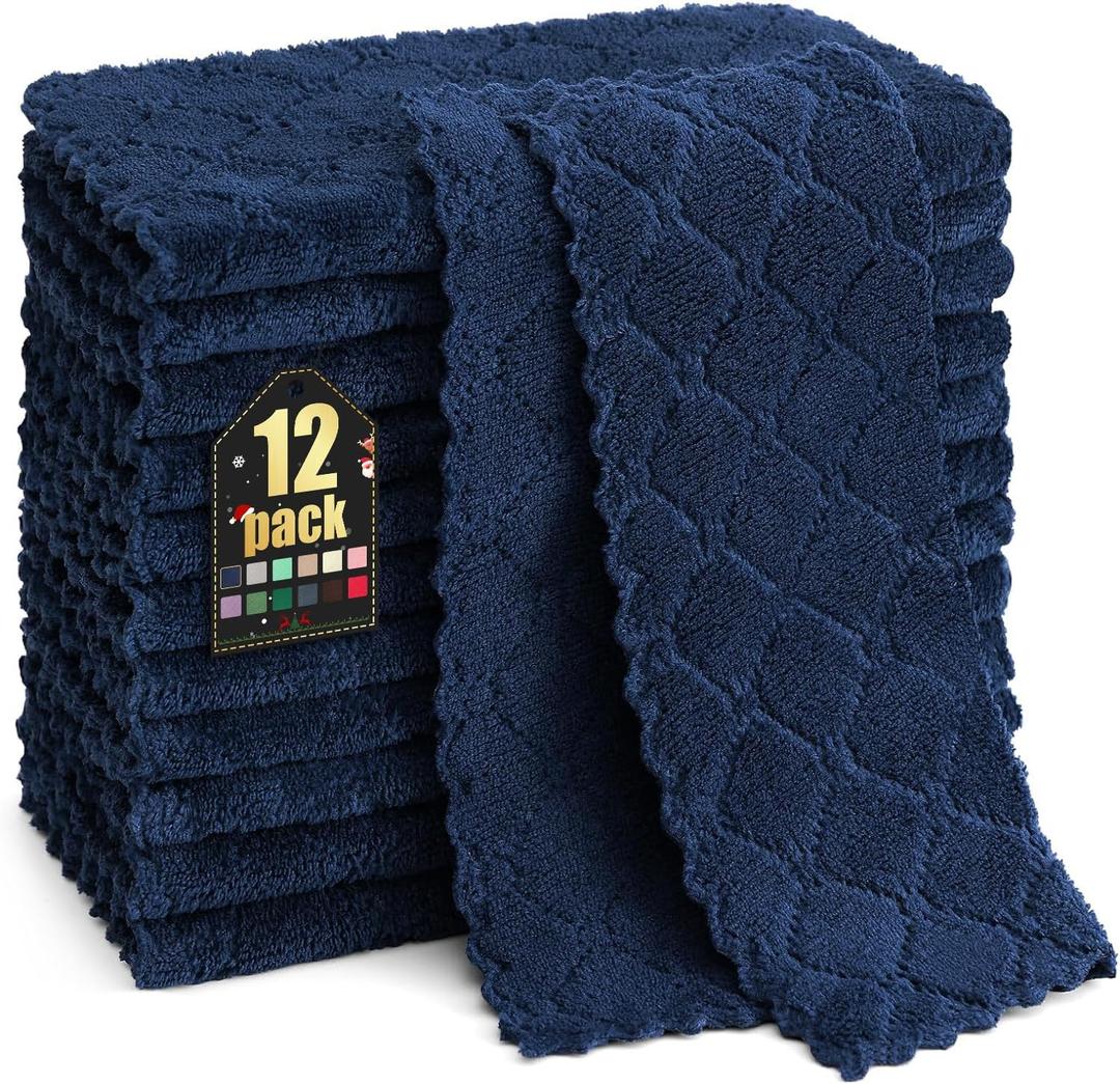 Homaxy 12 Pack Kitchen Dish Cloths (10 x 10 Inches, Navy Blue), Super Soft and Absorbent Coral Velvet Dish Towels, Nonstick Oil Fast Drying Microfiber Cleaning Cloth, No Lint Household Dishcloths