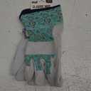 MUD Classic Split Leather Cowhide Palm and Knuckle Strap Work Gloves, Teal Floral Pattern, Cotton Backing, Tear Resistant, Safety Cuff, Blue, Medium/Large (MD71002TF-WML)
