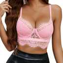 Avidlove Lace Bralettes for Women Y2k Strap Bustier Cami Top V Neck Camisole Lingerie (Pink, XXL)