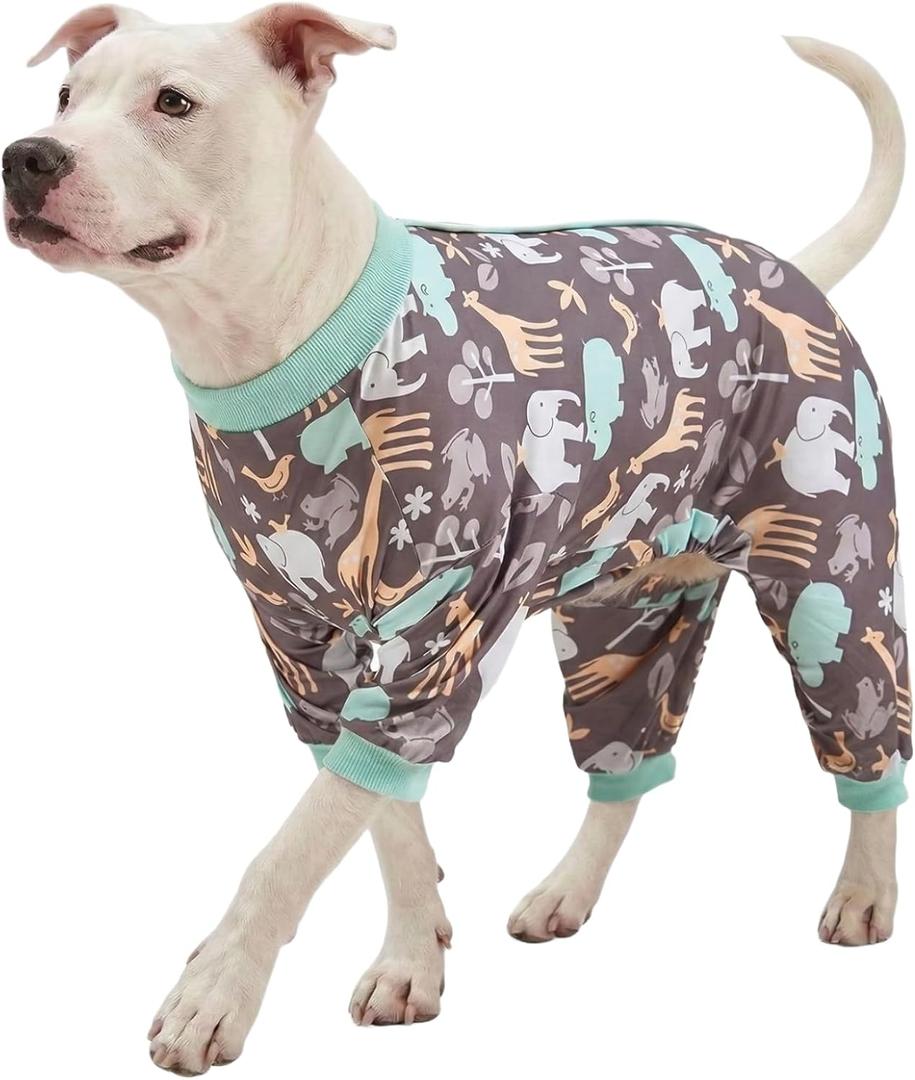 LovinPet Dog Onesie, Hippos Zoo Cozy Dog Pajamas, Slim fit, Lightweight Pullover Pajamas/Full Coverage Dog pjs/Back Snap Button is only Decoration, Medium (Blue Hippo/Grey)