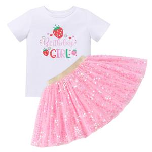 IBTOM CASTLE Birthday Girl Strawberry Sequin Skirt Outfit Pink 4-5Y