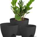 ZMTECH 9/10/12 Inch Self Watering Plant Pots with Watering Lip, Planters with Drainage Holes and Removable Saucer, Plastic Flower Pots for Indoor Outdoor Plants (3 Pack, Pure Black)
