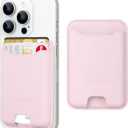 TopMade Phone Card Holder, Premium Leather Phone Wallet Stick on, Stronger 3M Adhesive Credit Card Holder for Back of Phone Case, iPhone, Samsung, and Android, RFID Blocking, Fit 4 Cards, Pink