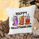 Halloween Thanksgiving Christmas Pillow Covers 18x18, Christmas Coffee Bar Decor, Spooky Skull Pumpkin Coffee Holiday Xmas Decorative Throw Pillow Covers for Bedroom Living Room Home