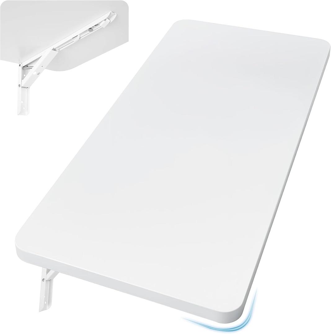 Wall Mounted Folding Table 31.5L x 15.7W, Laundry Folding Table with Heavy Duty Metal Collapsible Shelf Brackets, 120 LBS Capacity, Wall Mounted Desk Fold Down for Small Spaces, White (31.5" x 15.7")
