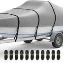 RVMasking Boat Cover, Ultra-Thick 1600D Polyester Canvas with Double PU Waterproof Coating, Fits 22-24ft Tri-Hull, V-Hull, Runabout, Fish & Ski Boat, Bass Boat, Gray (22'-24' Long, Beam Width to 102")