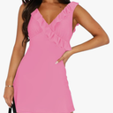 Women's Sexy V Neck Sleeveless Backless Ruffles Dress for Women Elegant Mesh Party Fitted Cocktail Mini Dresses (Medium, Pink)
