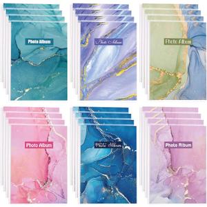 24 Pack Mini Photo Album 4 x 6 Small Photo Book with Removable Decorative Inserts and Flexible Clear View Cover for Pictures(Marble Style)