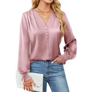 BMJL Women's Blouses Dressy Casual Satin Silk Long Sleeve Shirts Business Casual Tops, Size XL
