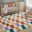 PureCozy Checkered Rug 4x6 for Living Room, Modern Neutral Shag Rug Super Soft Washable Fluffy Rugs Indoor Fuzzy Carpet for Bedroom Home Dorm Aesthetic Decor
