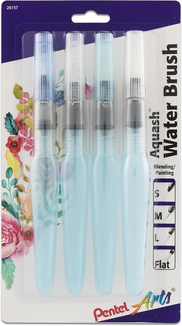 Pentel Arts Aquash Water Brush Assorted Tips, Pack of 4 (FRHBP4M)